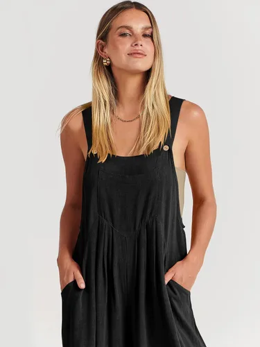 Vista 9 de ANRABESS Overol para mujer, de pierna ancha, casual, de verano, de lino, sin mangas, con tirantes, ropa 2024