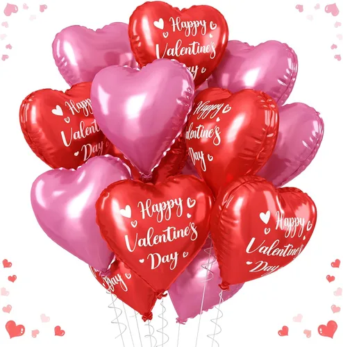 Vista 12 de Globos de corazón azul, dorado y blanco, 18 pulgadas, globos de papel de aluminio azul bebé y crema, 12 piezas, globos de helio en forma de corazón