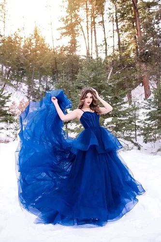 Vista 4 de Vestidos de graduación de tul para mujer, largos con tirantes delgados, vestido de baile hinchado, vestido de princesa formal, vestidos de fiesta