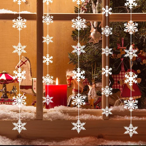 Vista 6 de TUPARKA Decoraciones Colgantes de Copos de Nieve de 12 Cuerdas Suministros para Fiestas de Cumpleaños Frozen Decoraciones para Fiestas Winter