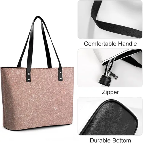 Vista 4 de Bolso de mano para mujer, color oro rosa, con purpurina, de cuero, con asa superior, para mujer, Multi