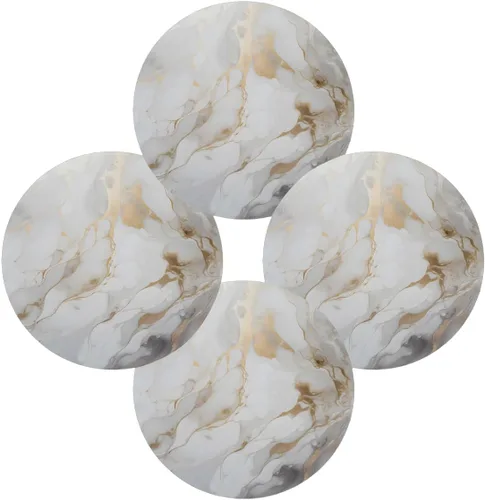 Vista 7 de White Gold Marble Pattern Round Place Mats Set of 1, Heat Resistant Washable Placemats Polyester Round Table Mats for Kitchen Home Decor Holiday