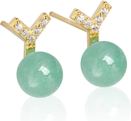 Vista 23 de Jade Earrings Studs,Green Jade Earrings for Women,925 Sterling Silver Earrings Studs for Sensitive Ears,Handmade Jade Earrings for Birthday