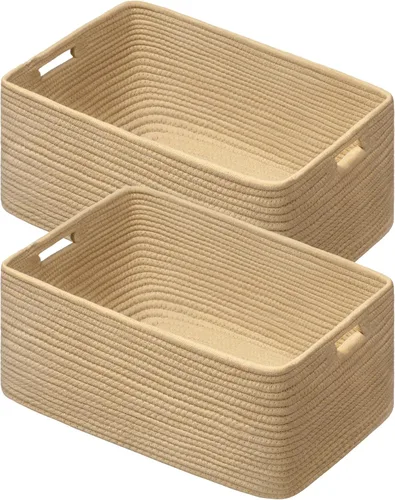 Vista 7 de Paquete de 4 cestas de almacenamiento para organizar, cestas tejidas para estantes, color beige