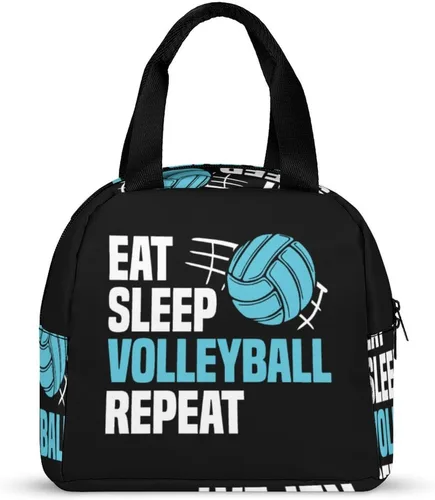 Vista 4 de Eat Sleep - Lonchera de voleibol y repetición para mujeres y hombres, bolsa de almuerzo aislada, reutilizable, bolsa de almuerzo