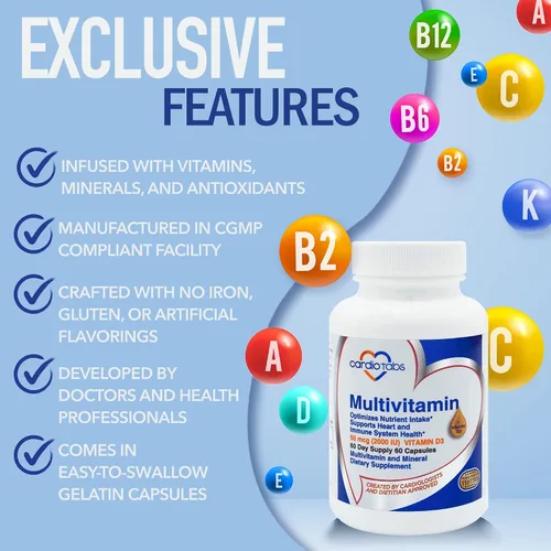 Vista 3 de Multivitamínico - Suplementos para el corazón y la inmunidad para hombres y mujeres, multivitamínico para hombres y mujeres, con minerales complejo