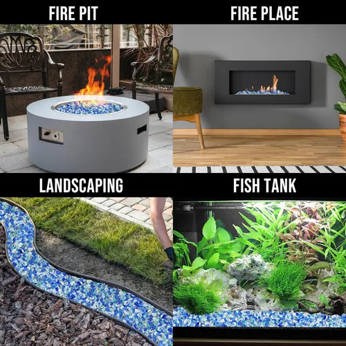 Vista 7 de Skyflame Vidrio de fuego mezclado de 10 libras para hoyo de fuego, chimenea, paisajismo, 1/2 pulgada azul aguamarina, platino, azul cobalto