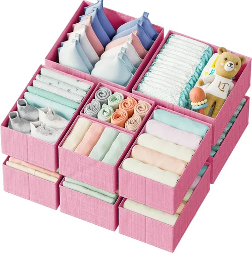 Vista 10 de Organizador de Cajones para Ropa Juego de 12 Beige - Organizador de Cómoda Para Guardería, Dormitorio, Armario - Los Organizadores Perfectos de Ropa