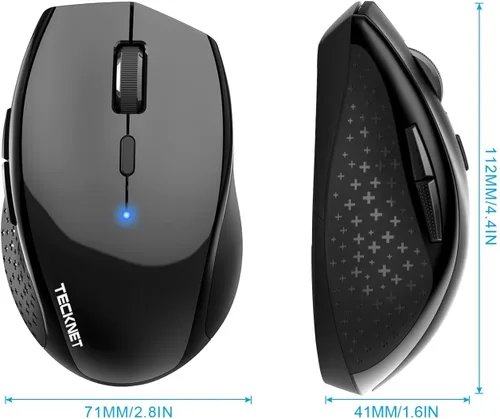 Vista 4 de TECKNET Ratón Bluetooth, inalámbrico silencioso 6 botones batería de 2 años, color negro BT 5.0/3.0, DPI de 6 niveles a 4800, compatible con SO