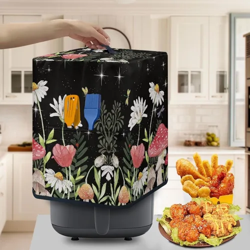 Vista 5 de Fundas para freidora de aire, extra grandes, patrón de hongos margaritas, cubiertas antipolvo para electrodomésticos de cocina, se adaptan a 5-6
