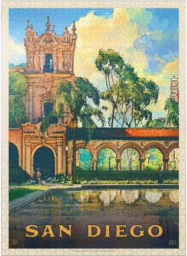 Vista 9 de MyPuzzle San Diego, CA: Balboa Park, póster vintage, rompecabezas prémium de 100 piezas para adultos