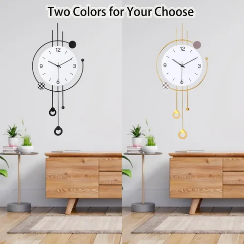 Vista 5 de SIN&MI Reloj de pared grande para decoración de sala de estar, gran arte decorativo de pared, reloj de péndulo, funciona con pilas, sin tictac