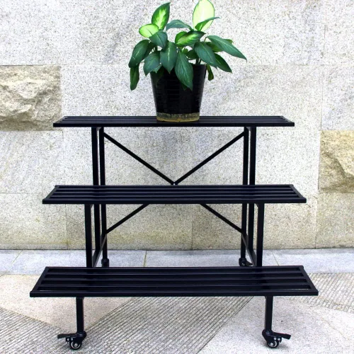 Vista 10 de Zhongma - Soporte de planta de metal resistente de 2 niveles con ruedas