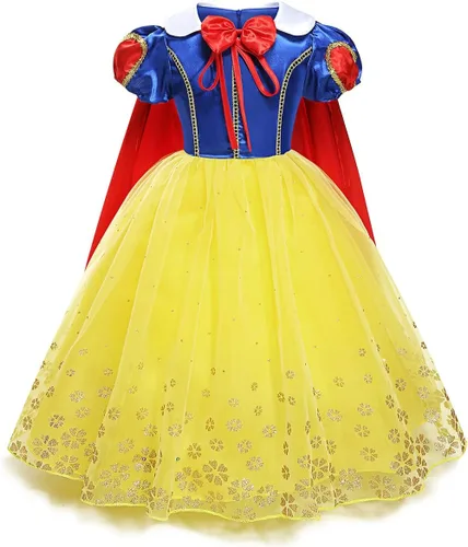 Vista 2 de HIHCBF Disfraz de princesa blanca como la nieve para niñas, cumpleaños, Navidad, Halloween, carnaval (con accesorios)
