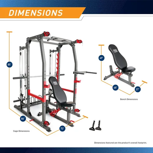 Vista 8 de Marcy Smith Machine Home Gym System SM-4903, All-in-One Strength Training Cage with Weight Bench, Pulley, Squat Rack & Workout Station