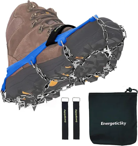 Vista 6 de Versión mejorada de crampones de tacos de hielo de tracción Walk, picos de acero inoxidable y silicona duradera, botas para senderismo en suelo