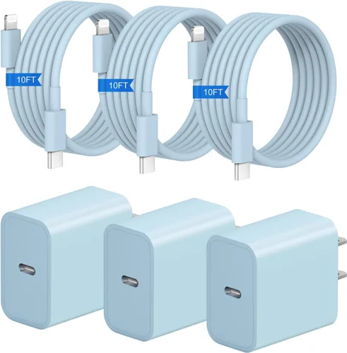 Vista 13 de Cargador rápido para iPhone, 3+3 unidades, cargador de pared USB C de 20 W con cable de carga rápida de 6 pies compatible con iPhone