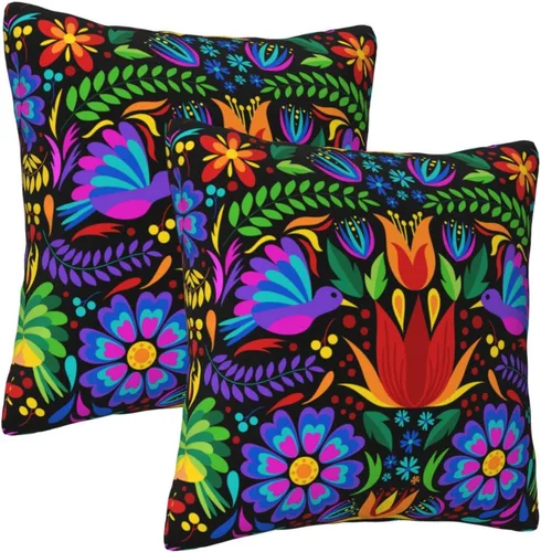 Vista 2 de Juego de 2 fundas de almohada mexicanas de 18 x 18 pulgadas para almohadas de sofá, decoración del Día de los Muertos Día de los Muertos Cinco