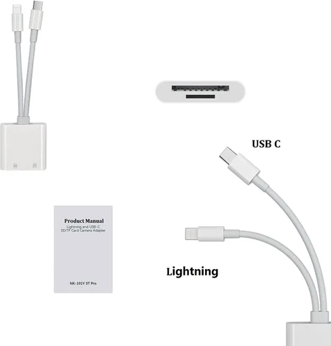 Vista 2 de [Certificado MFi de Apple] Lector de tarjetas SD para iPhone, lector SD 4 en 1 con doble ranura para MicroSD/TF, tarjeta de memoria de fotografía