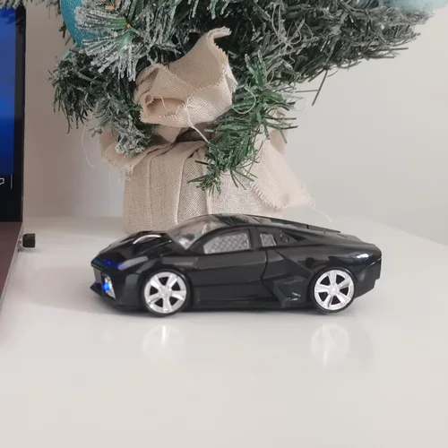 Vista 3 de Ratón inalámbrico, ratón deportivo para automóvil con faros LED, receptor USB, mouse inalámbrico en forma de coche para computadoras, laptop, Mac