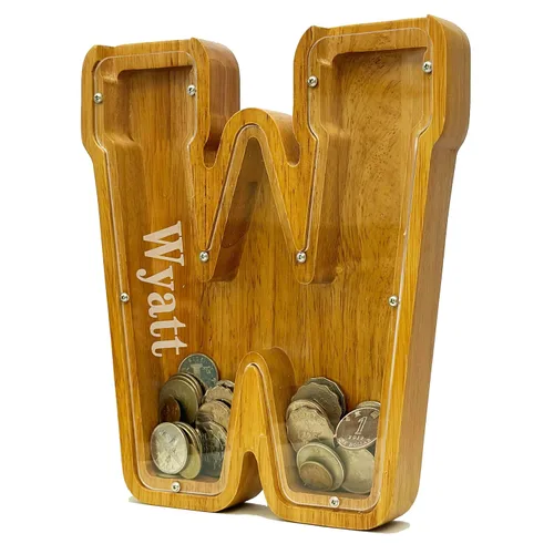 Vista 52 de Alcancía personalizada grande de madera con letras, alcancía de monedas, alcancía personalizada con nombre, puede usarse como regalo de Navidad