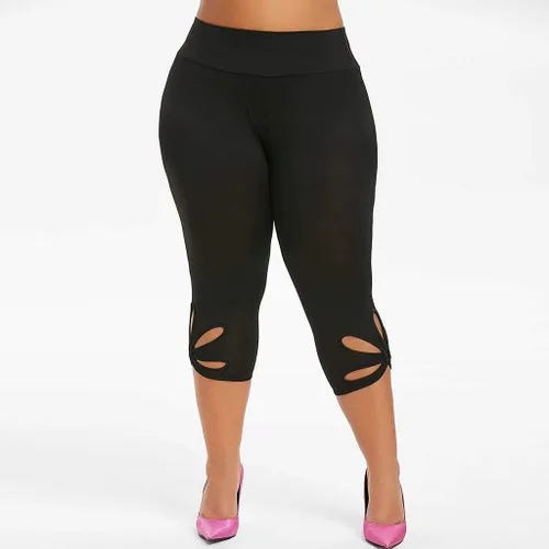 Vista 4 de Aniywn Leggings capri de yoga para mujer, tallas grandes, mallas elásticas de cintura alta, pantalones de yoga, pantalones deportivos ahuecados