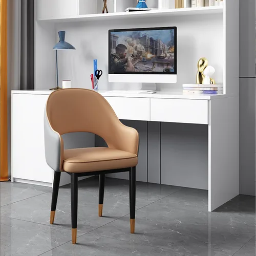 Vista 4 de Modern Dining Chair - Mid Back Lounge with Armrest and Metal Legs for Living Room or Home Office