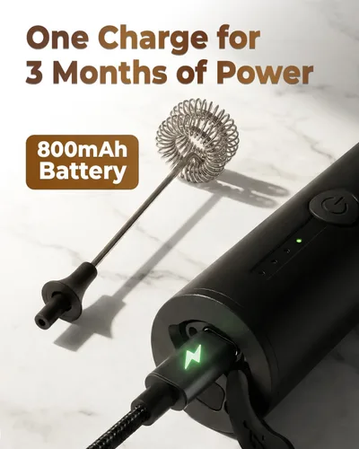 Vista 5 de Batidor eléctrico de mano recargable con espumador de leche – Base de carga USB, control de 3 velocidades, batidores intercambiables, mezclador