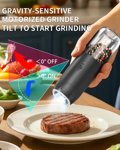 Vista 4 de CIRCLE JOY Juego de molinillo eléctrico recargable de sal y pimienta con base, molinos de pimienta automáticos con recipiente de 3.7 fl oz, grosor