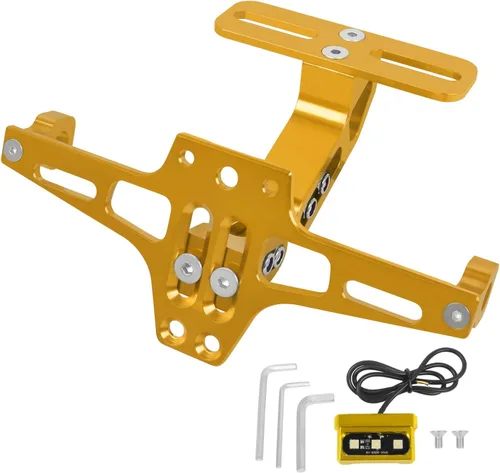Vista 7 de Soporte para placa de matrícula de motocicleta, kit universal de eliminación de guardabarros de aluminio CNC negro con luz para placa