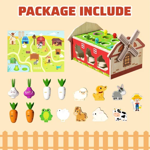 Vista 7 de JAUNTY Montessori - Juguete para niños pequeños de 1, 2 y 3 años, juguete de clasificación de forma de granja de madera para bebés niños y niñas