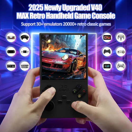 Vista 2 de Consola de juegos de mano retro V40 MAX 2026 actualizada con 256 G incorporados, más de 20000 juegos clásicos, pantalla 4K HD IPS de 4.0 pulgadas