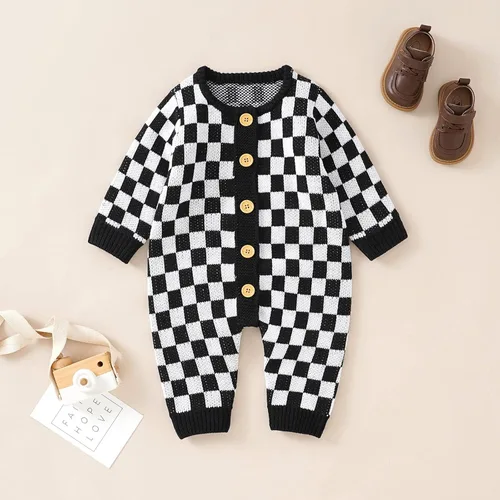 Vista 2 de Sduydiosy Mameluco para bebé recién nacido, ropa de manga larga con botones, lindo traje de invierno para bebé