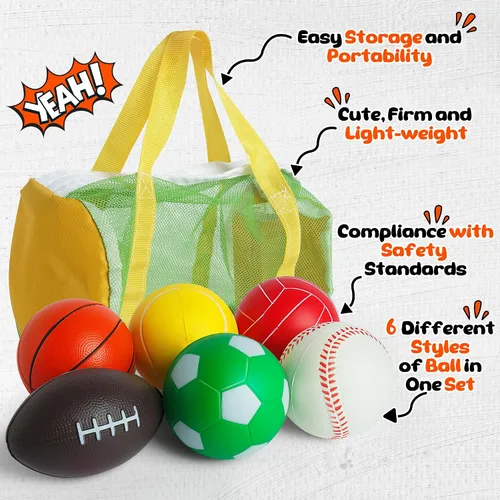Vista 3 de Billeeit Juego de Mini Pelotas Deportivas para Niños Pequeños de 1-3 Años, Bolsa Deportiva para Niños, Incluye 1 de Cada Una: Fútbol de Espuma