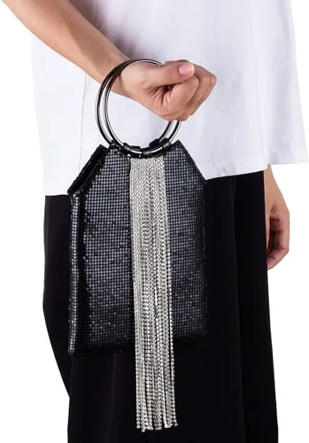 Vista 2 de Bolso de mano con borlas de cristal con asa de muñeca para cóctel fiesta boda noche
