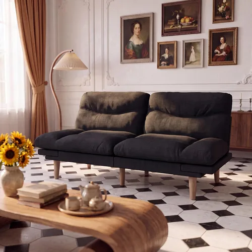 Vista 7 de Flamaker Sofá cama futón ajustable de 66 pulgadas con reposabrazos y respaldo ajustables, moderno sofá futón convertible para espacios pequeños Negro