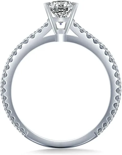 Vista 3 de RINGJEWEL Anillo de compromiso chapado en plata de moissanita blanca con corte esmeralda para mujer