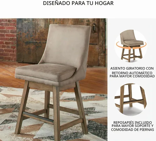 Vista 5 de Signature Design by Ashley Tallenger Taburete tapizado altura de mostrador, juego de 2, beige