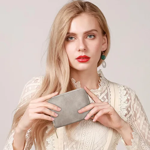 Vista 2 de CORALDAISY Cartera de piel vegana con tarjetero para tarjetas de crédito con cremallera, 1-gris, Mini