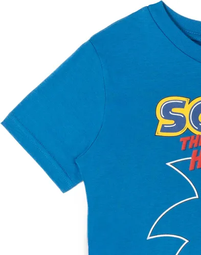 Vista 3 de SEGA Sonic the Hedgehog - Conjunto de camiseta atlética y pantalones cortos de malla, tallas para niños pequeños y grandes (2T - 18-20)