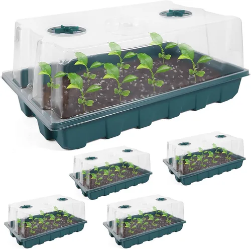 Vista 10 de YoleShy Paquete de 5 bandejas de inicio de semillas con cúpula reutilizables de plástico para cultivo de plantas con cúpulas de humedad espesadas