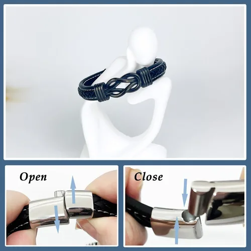 Vista 8 de Gifts for Men Infinity Leather Bracelet for Dad New Daddy Husband Boyfriend Son Grandson Brother Nephew Uncle Black Braided Engraved Leather Jewelry