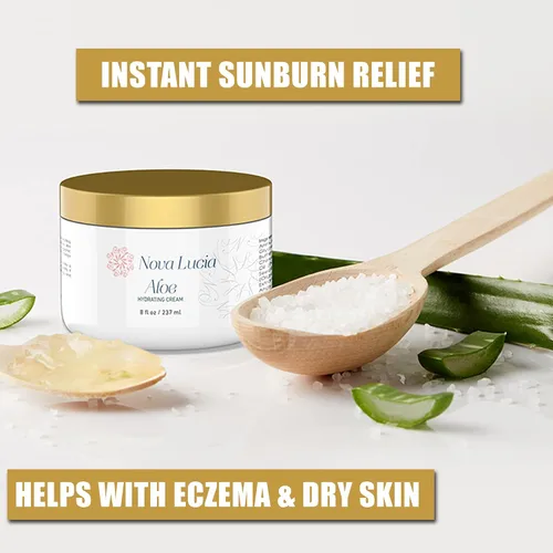 Vista 4 de Crema de aloe vera para la piel – Hidratante calmante para piel seca, picazón o sensible, alivio de quemaduras solares, crema hidratante facial