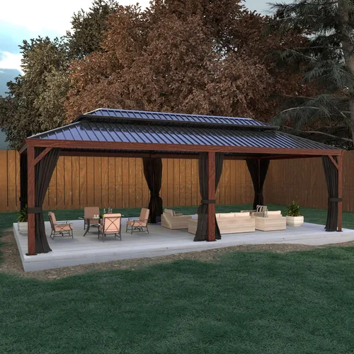 Vista 16 de MUPATER Gazebo para exteriores de 10 x 12 pies, carpa de techo rígido con doble techo, estructura resistente con sistema de drenaje y mosquitera