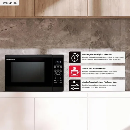 Vista 2 de SHARP Horno microondas para encimera con plato giratorio extraíble de 12.4 pulgadas, 1100 vatios, 1.4 pies cúbicos, color negro