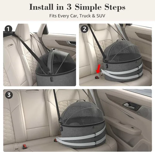 Vista 3 de Asiento de coche para mascotas a prueba de choques para gatos y Asiento de automóvil cerrado para mascotas a prueba de choques para gatos y perros