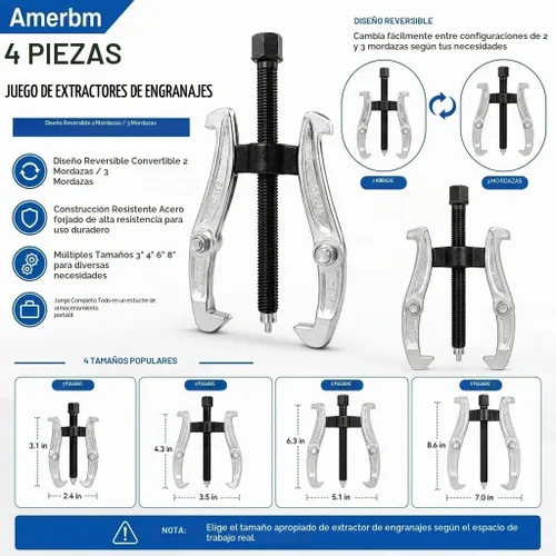 Vista 2 de Extractor de Engranajes de Cubo con Polea Separador de Rodamientos de 2 y 3 Patas 3" 4" 6" 8" Juego de Extractores de Engranajes Adecuado