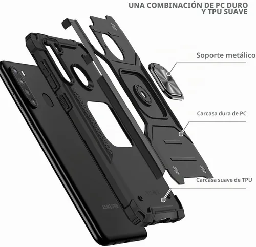 Vista 4 de HNHYGETE Funda para teléfono Galaxy A21: Protector de pantalla de grado militar 360° giratorio Kickstand a prueba de golpes Fundas protectoras