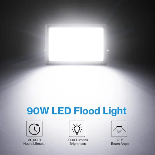 Vista 4 de Olafus Paquete de 4 luces LED de 90 W para exteriores, 9000 lm superbrillantes, luces de trabajo LED enchufables, 6500 K IP66 impermeable