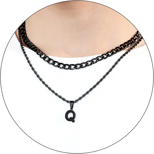 Vista 37 de SENRAN Collar con inicial en capas de la A a la Z para hombre, cadena de cuerda torcida de acero inoxidable de 18 a 20 pulgadas, dije de letra